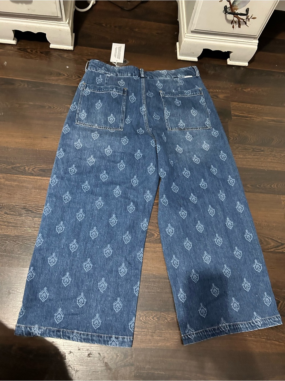 Dear John Indigo Embroidered Wide-Leg Jeans